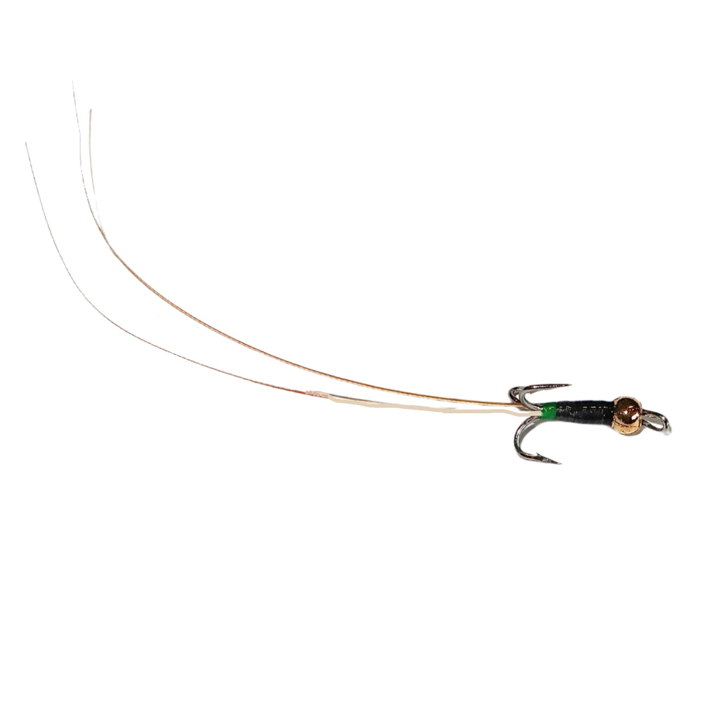 Fishing hook with fishing line on a white background