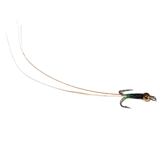 Fishing hook with fishing line on a white background